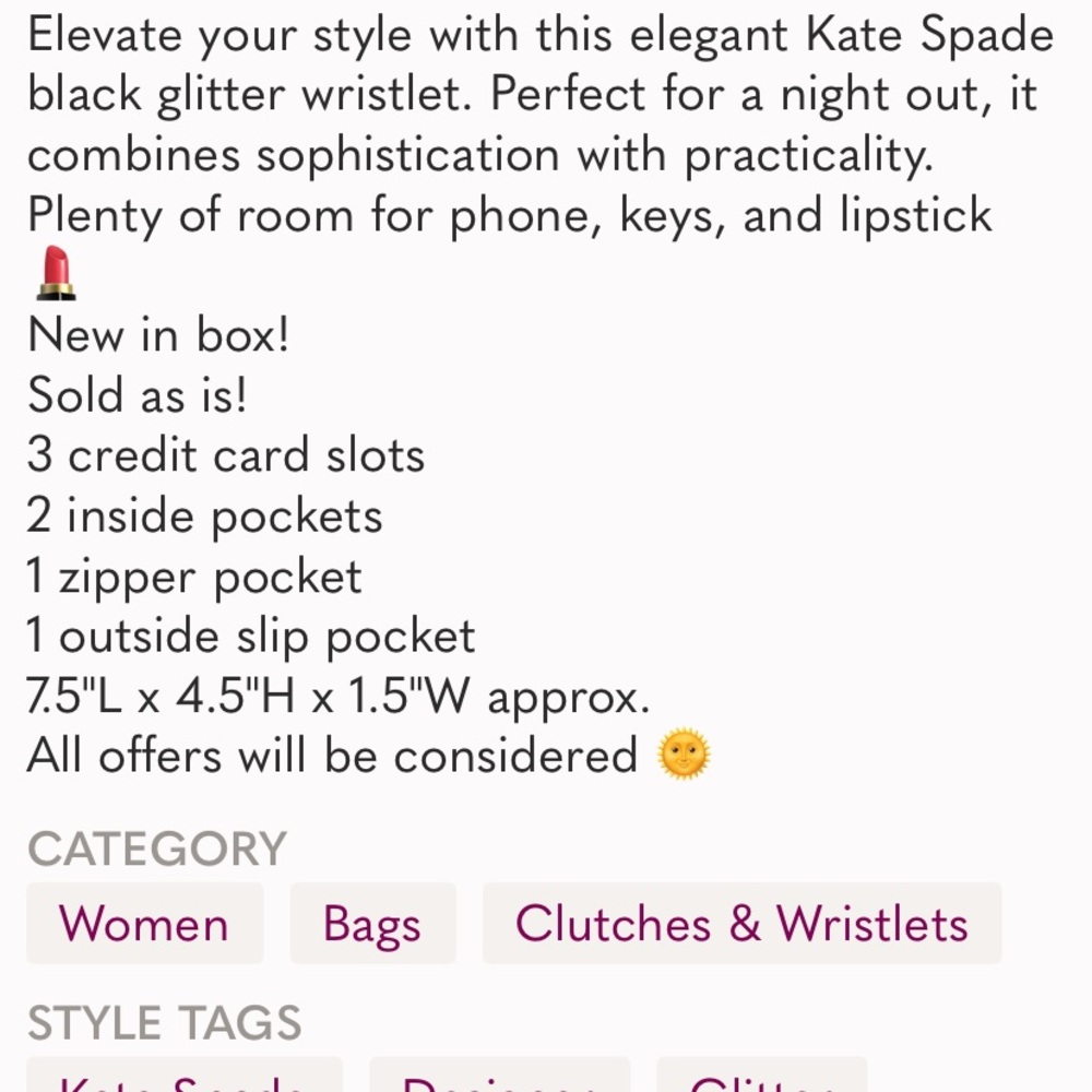 KATE SPADE NWT Joeley Multifunction Wristlet Wallet Black Sparkle Leather IN BOX - Picture 9 of 15
